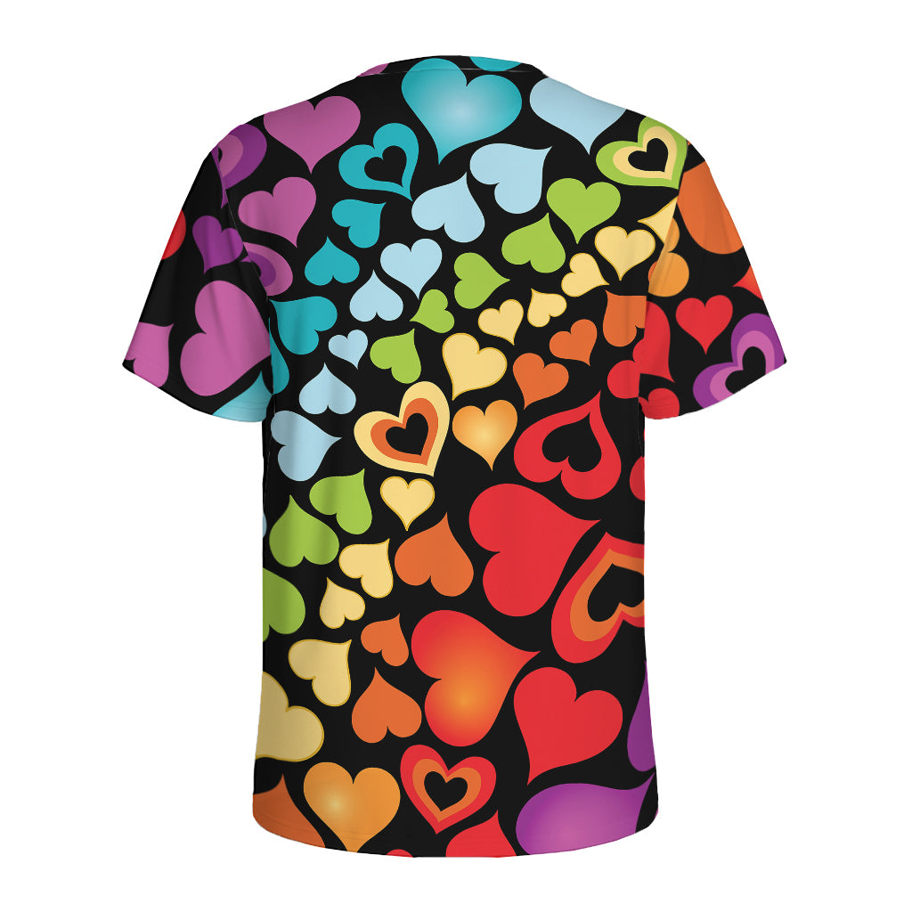 Colorful Heart Wave Pattern Print Men's Sports T-Shirt