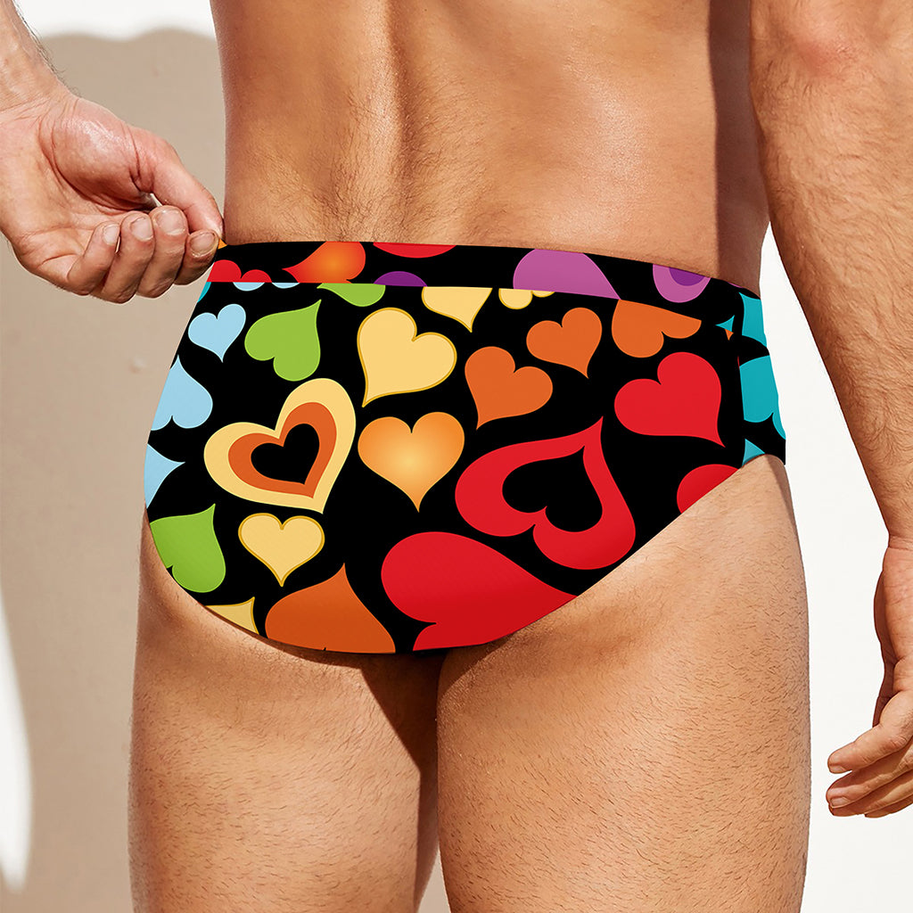 Colorful Heart Wave Pattern Print Men's Swim Briefs