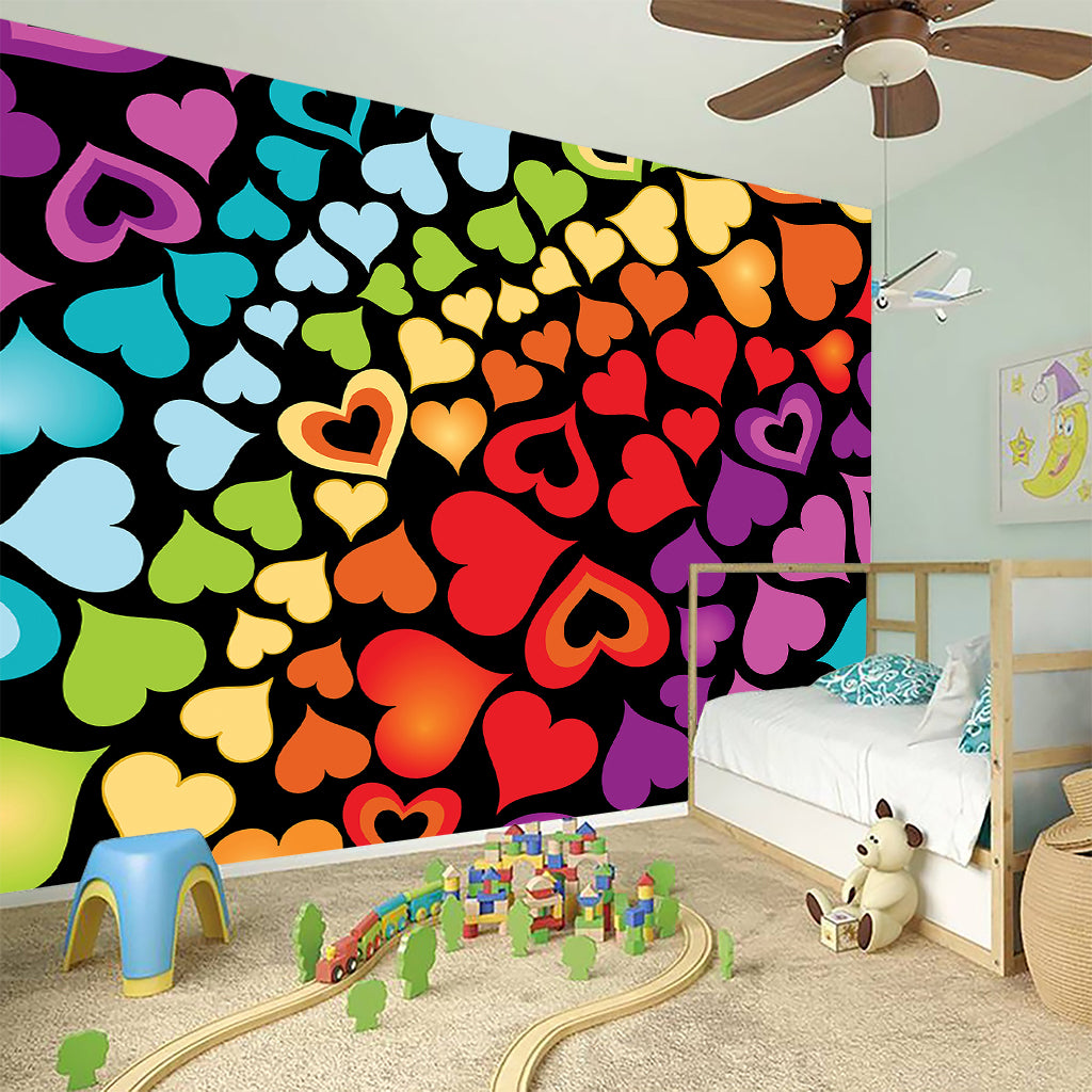 Colorful Heart Wave Pattern Print Wall Sticker