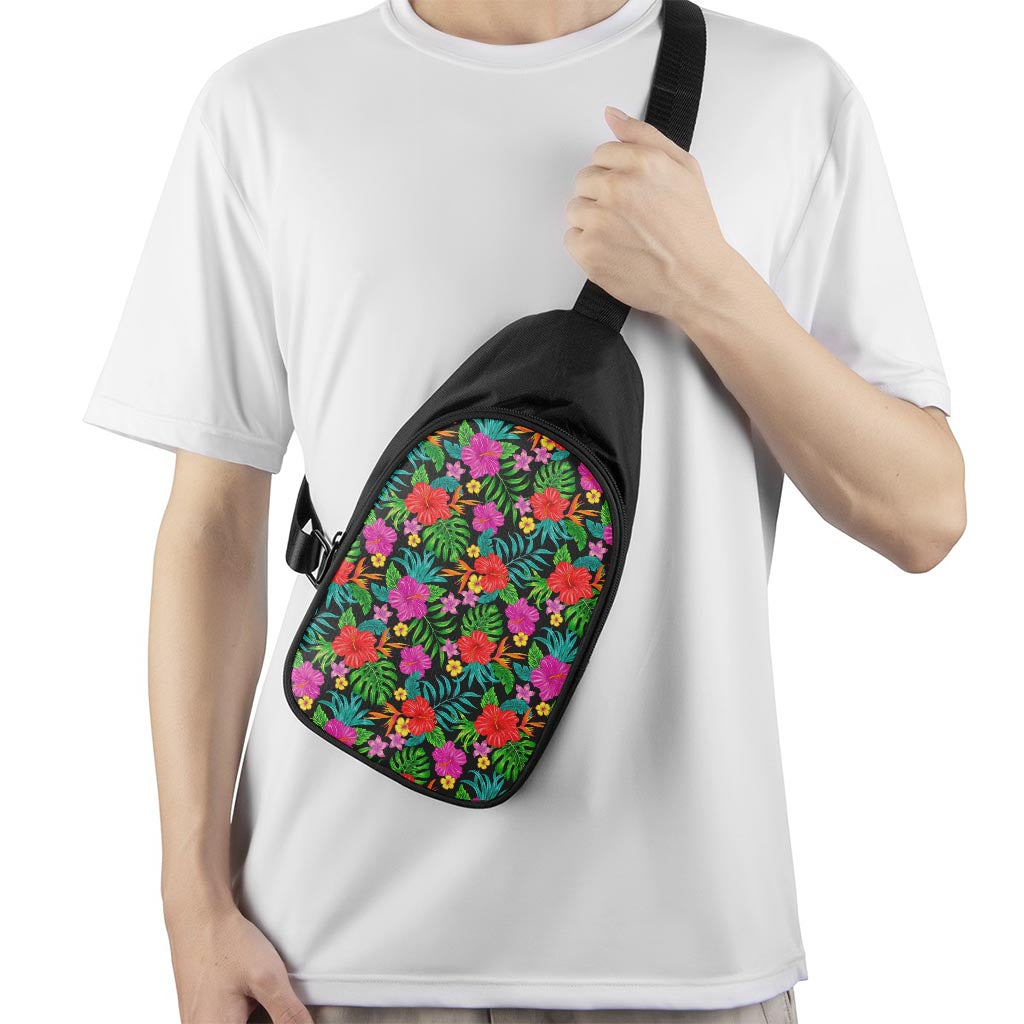 Colorful Hibiscus Flowers Pattern Print Chest Bag