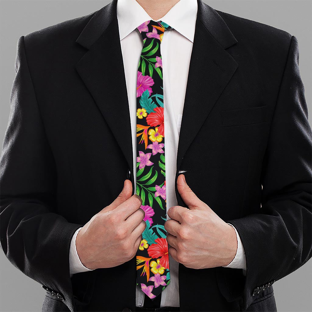 Colorful Hibiscus Flowers Pattern Print Necktie