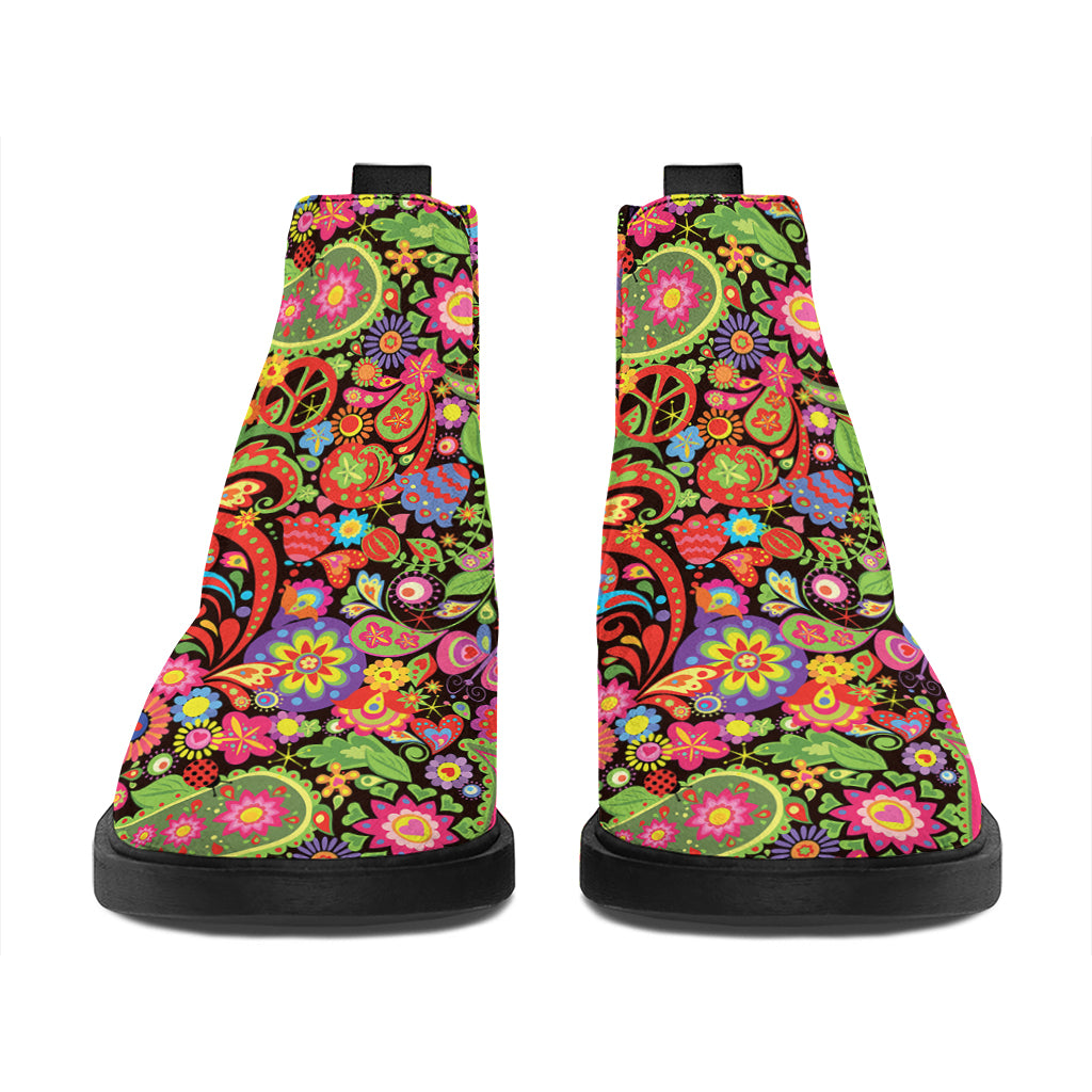 Colorful Hippie Peace Signs Print Flat Ankle Boots