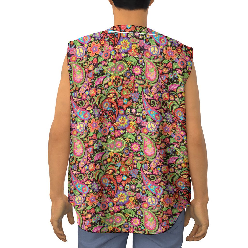 Colorful Hippie Peace Signs Print Sleeveless Baseball Jersey