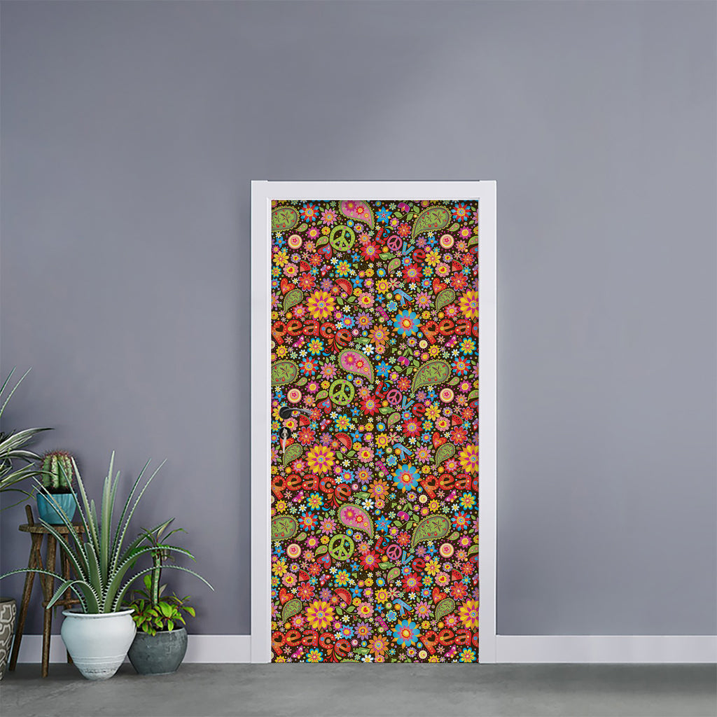 Colorful Hippie Peace Symbols Print Door Sticker