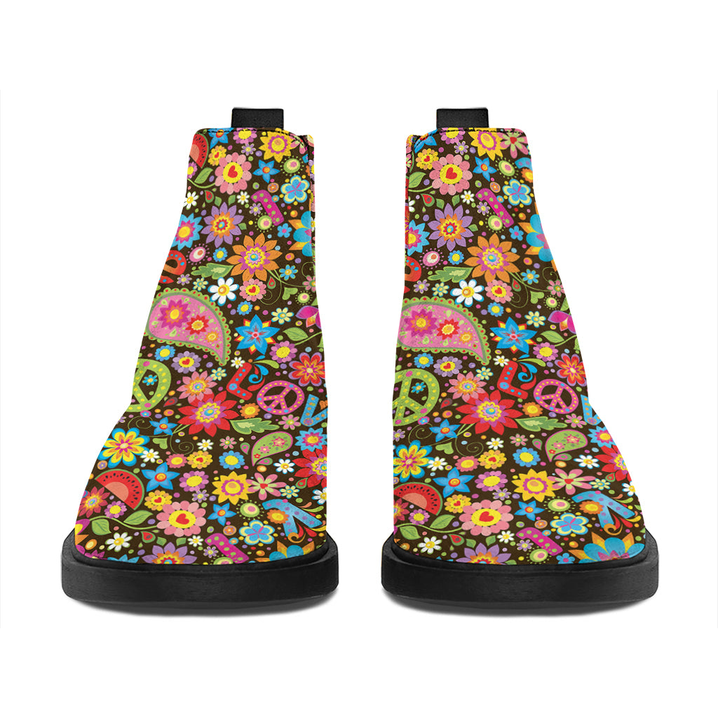 Colorful Hippie Peace Symbols Print Flat Ankle Boots