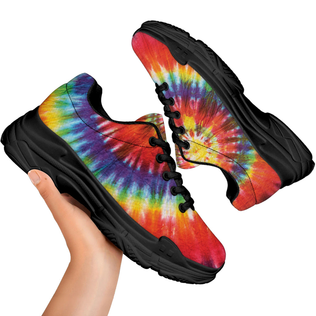 Colorful Hippie Tie Dye Print Black Chunky Shoes