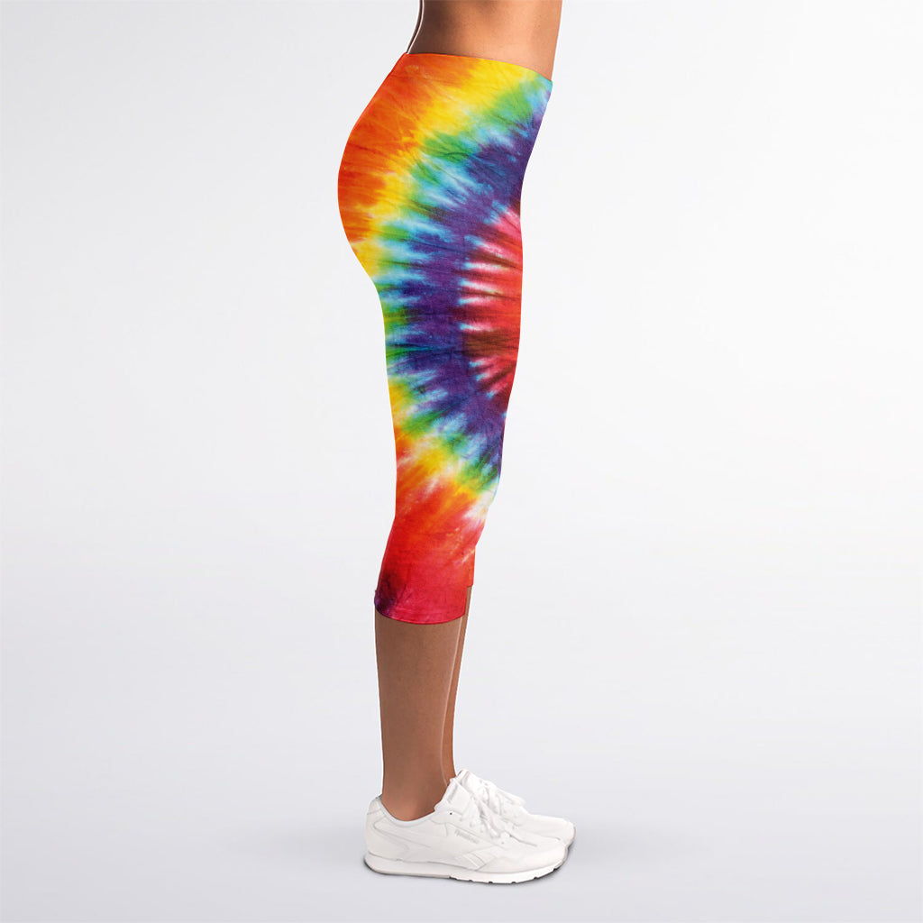 Colorful Hippie Tie Dye Print Women's Capri Leggings