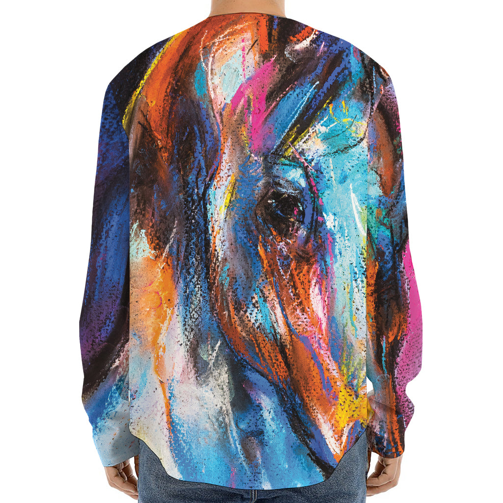 Colorful Horse Painting Print Long Sleeve Baseball Jersey