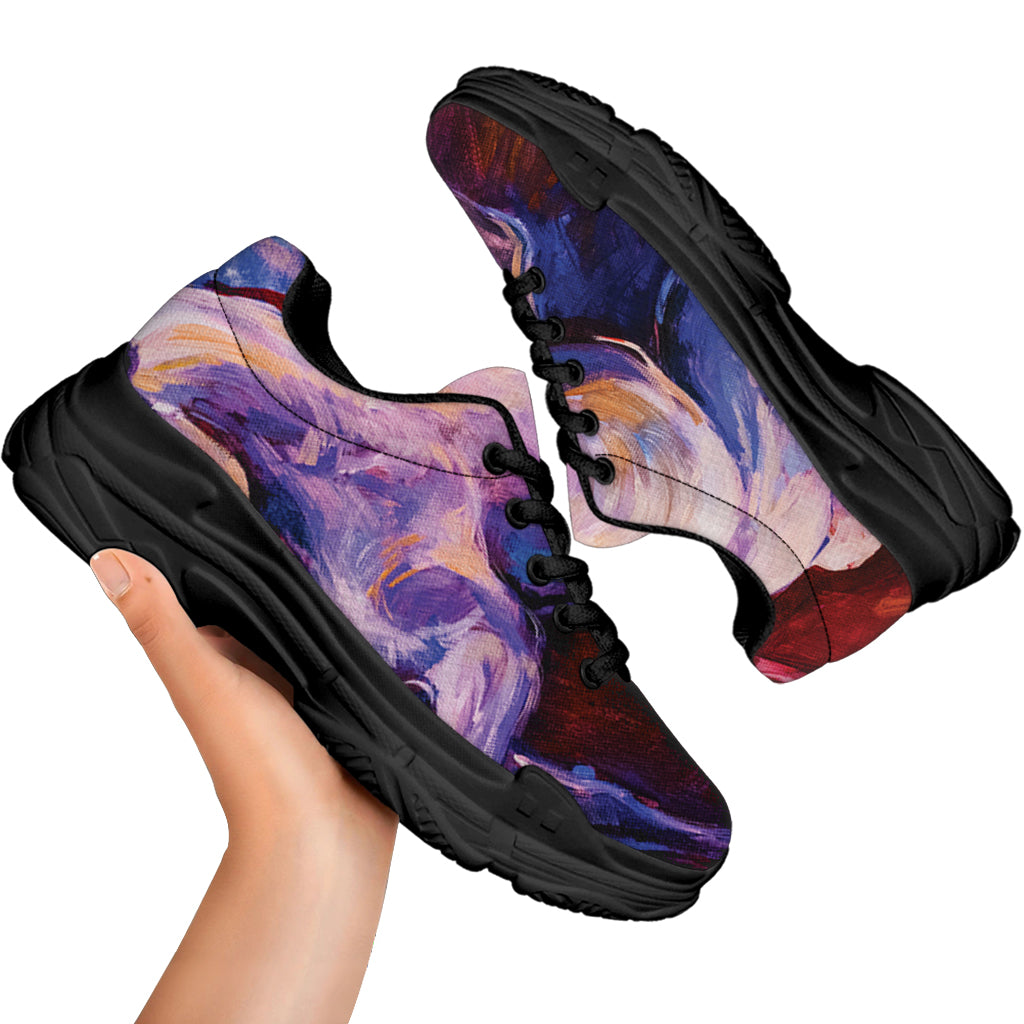 Colorful Horse Portrait Print Black Chunky Shoes