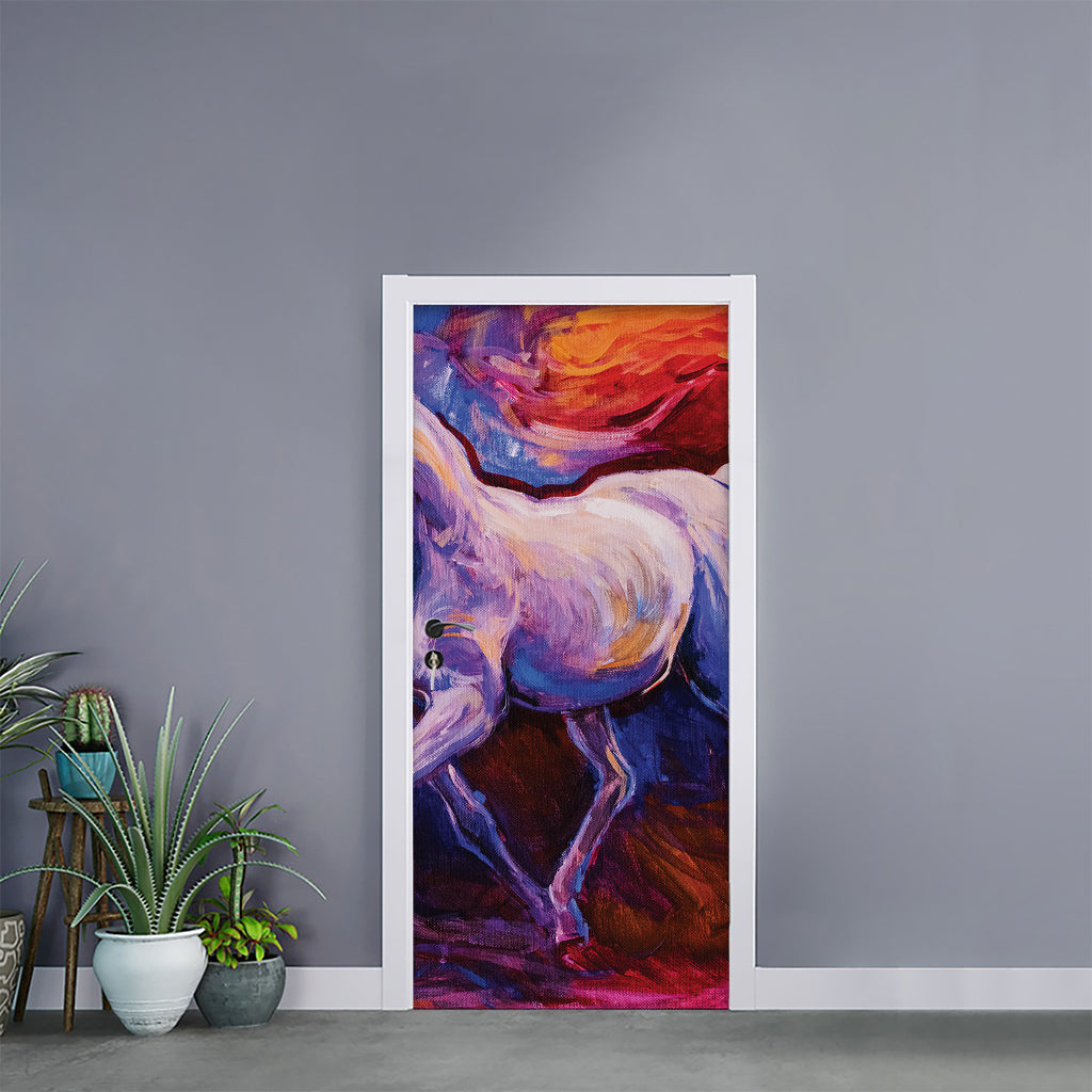 Colorful Horse Portrait Print Door Sticker