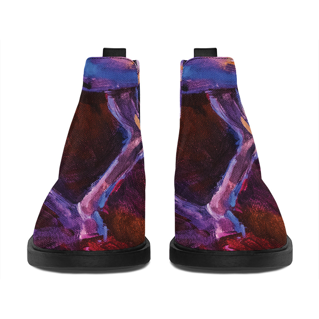 Colorful Horse Portrait Print Flat Ankle Boots