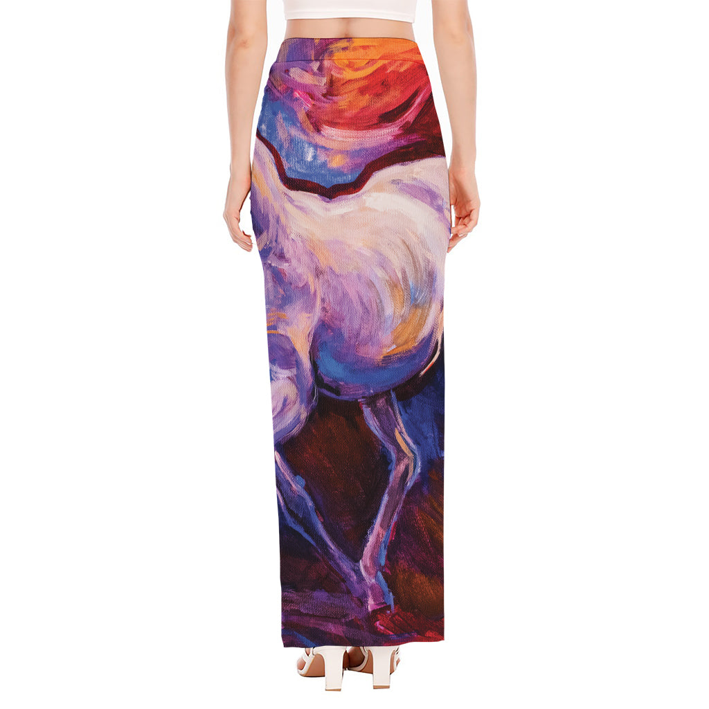 Colorful Horse Portrait Print High Slit Maxi Skirt