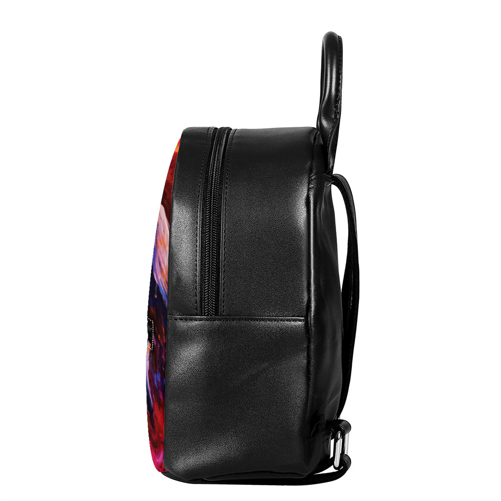 Colorful Horse Portrait Print Leather Backpack