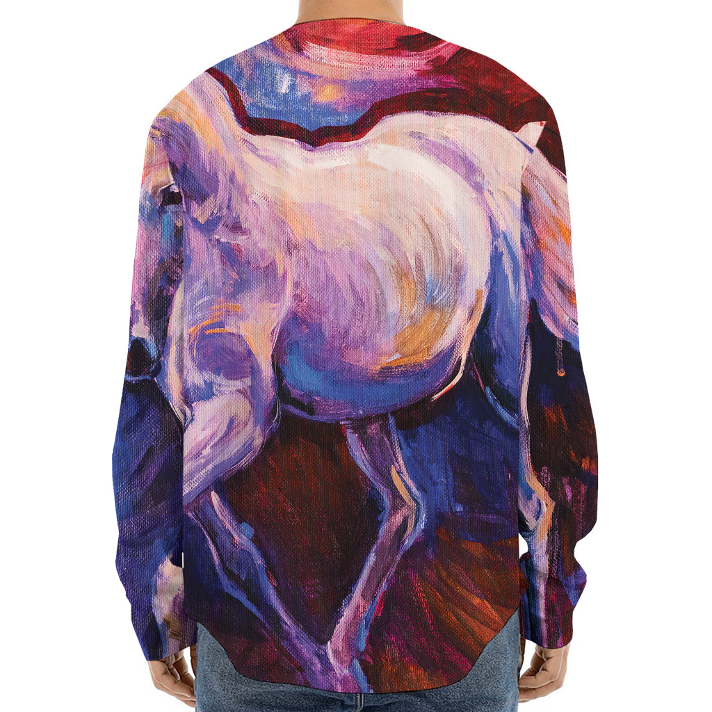 Colorful Horse Portrait Print Long Sleeve Baseball Jersey