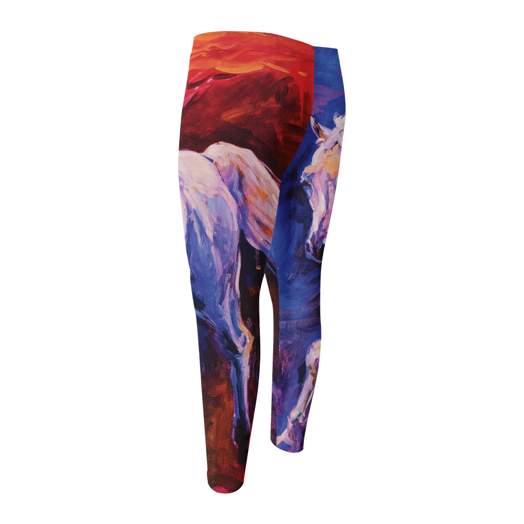 Colorful Horse Portrait Print Men's Compression Pants