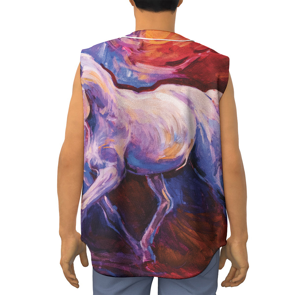 Colorful Horse Portrait Print Sleeveless Baseball Jersey