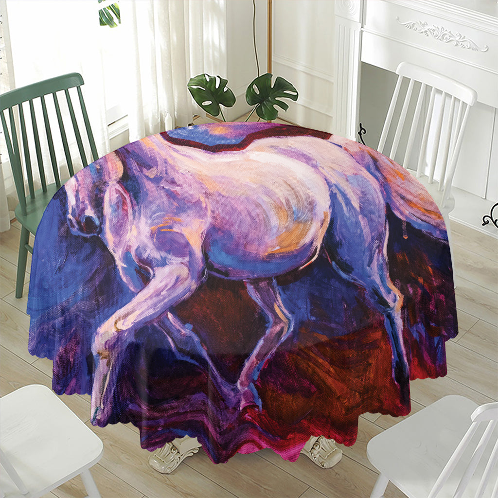 Colorful Horse Portrait Print Waterproof Round Tablecloth