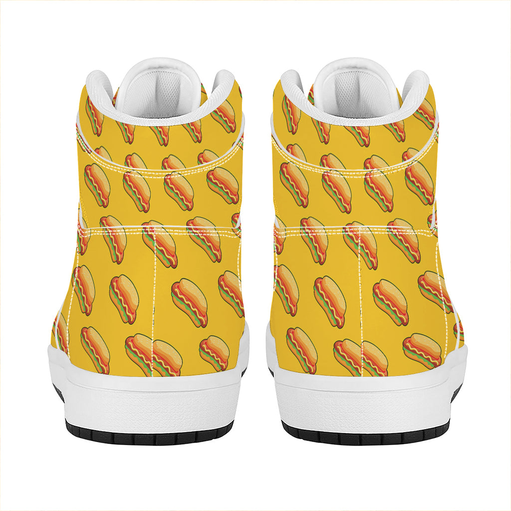 Colorful Hot Dog Pattern Print High Top Leather Sneakers