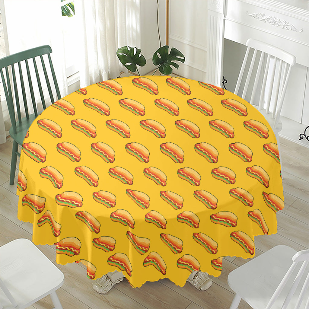 Colorful Hot Dog Pattern Print Waterproof Round Tablecloth