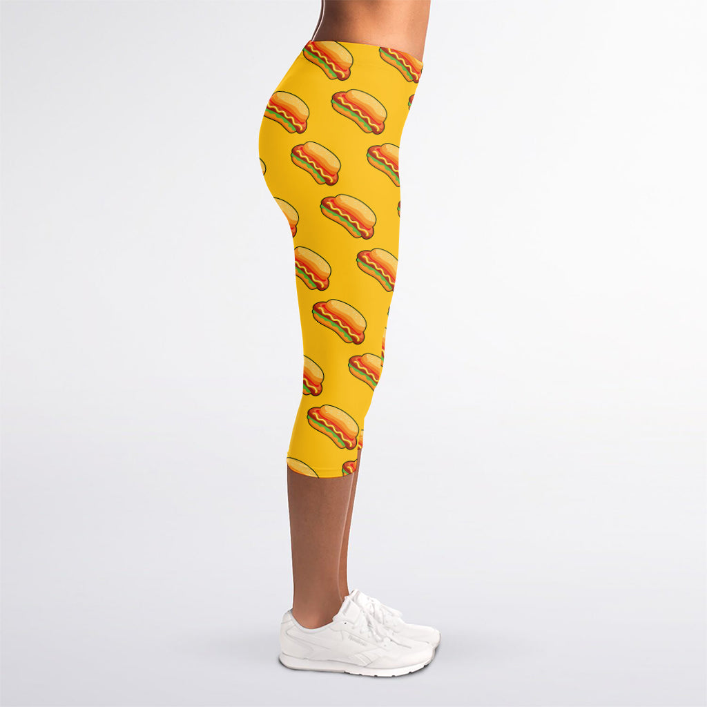 Colorful Hot Dog Pattern Print Women's Capri Leggings