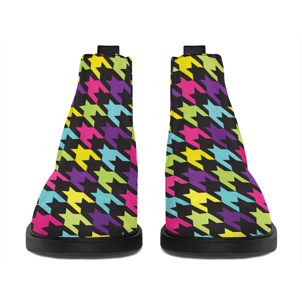Colorful Houndstooth Pattern Print Flat Ankle Boots