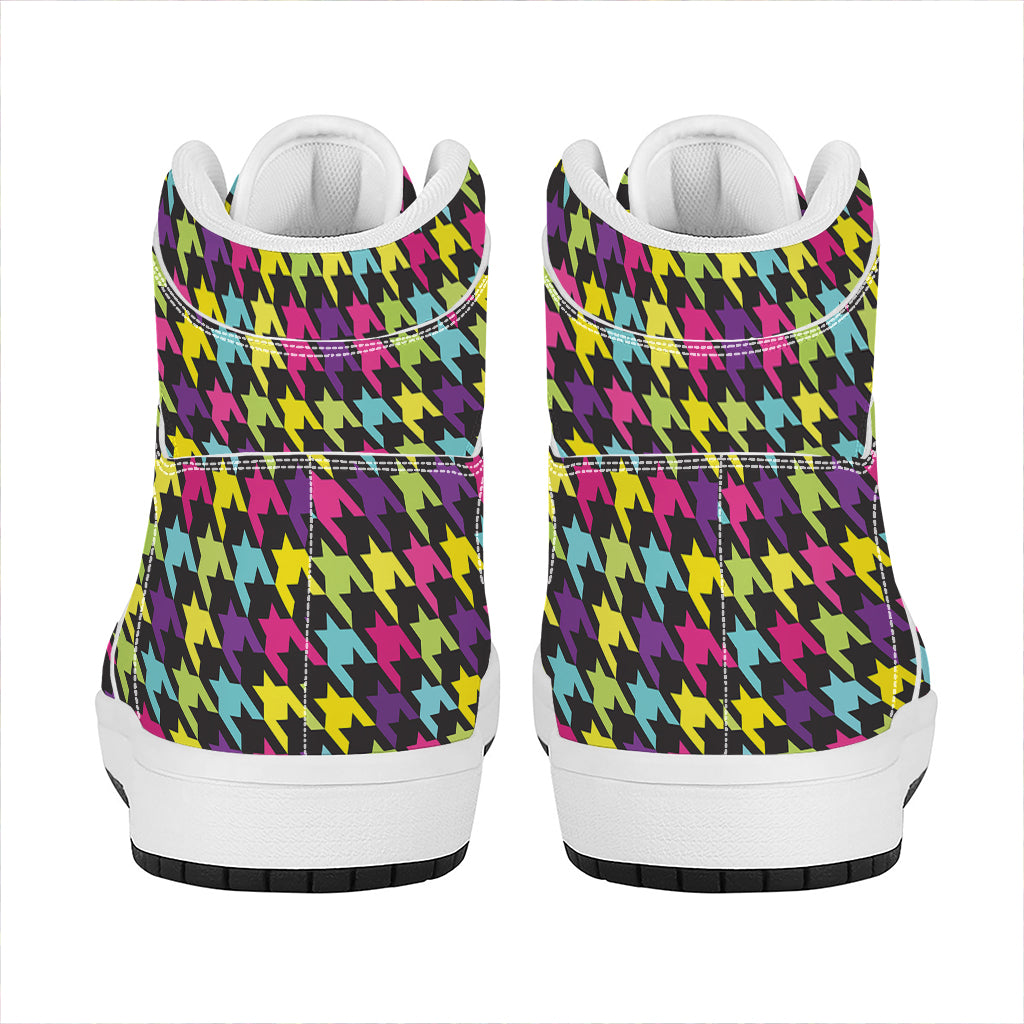 Colorful Houndstooth Pattern Print High Top Leather Sneakers