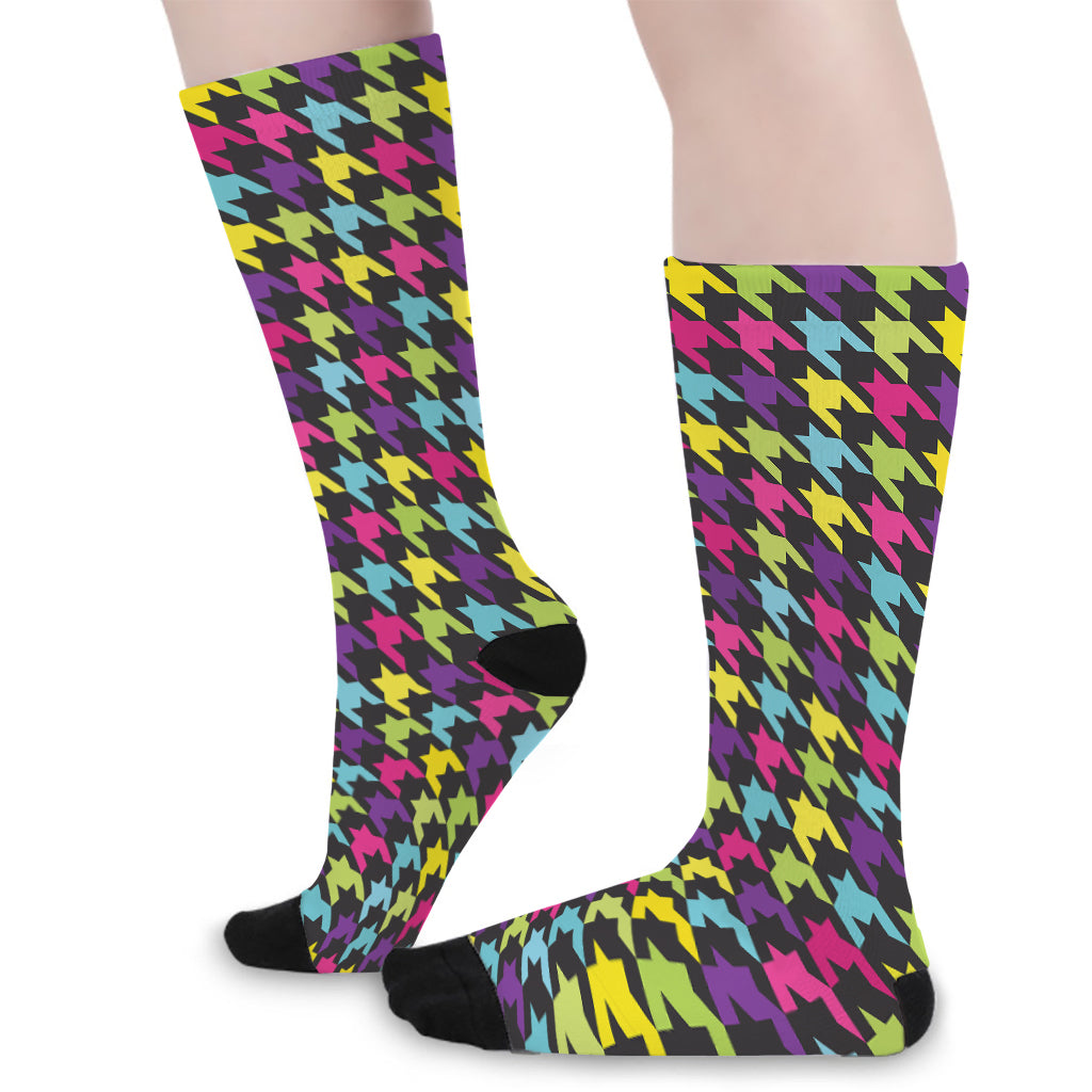 Colorful Houndstooth Pattern Print Long Socks