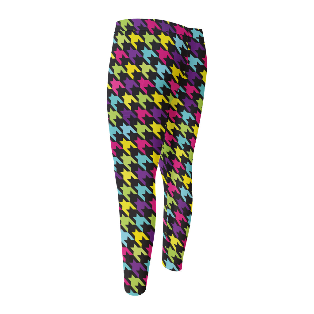 Colorful Houndstooth Pattern Print Men's Compression Pants