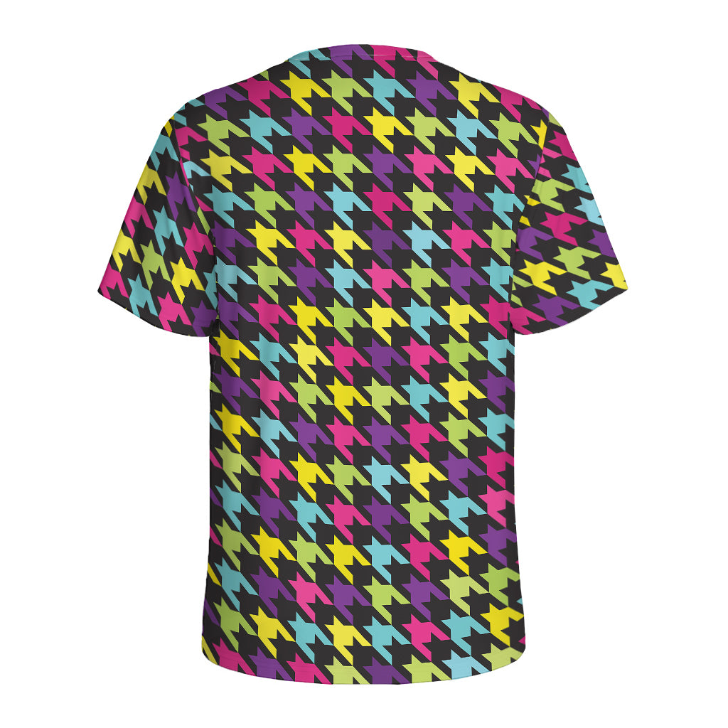 Colorful Houndstooth Pattern Print Men's Sports T-Shirt
