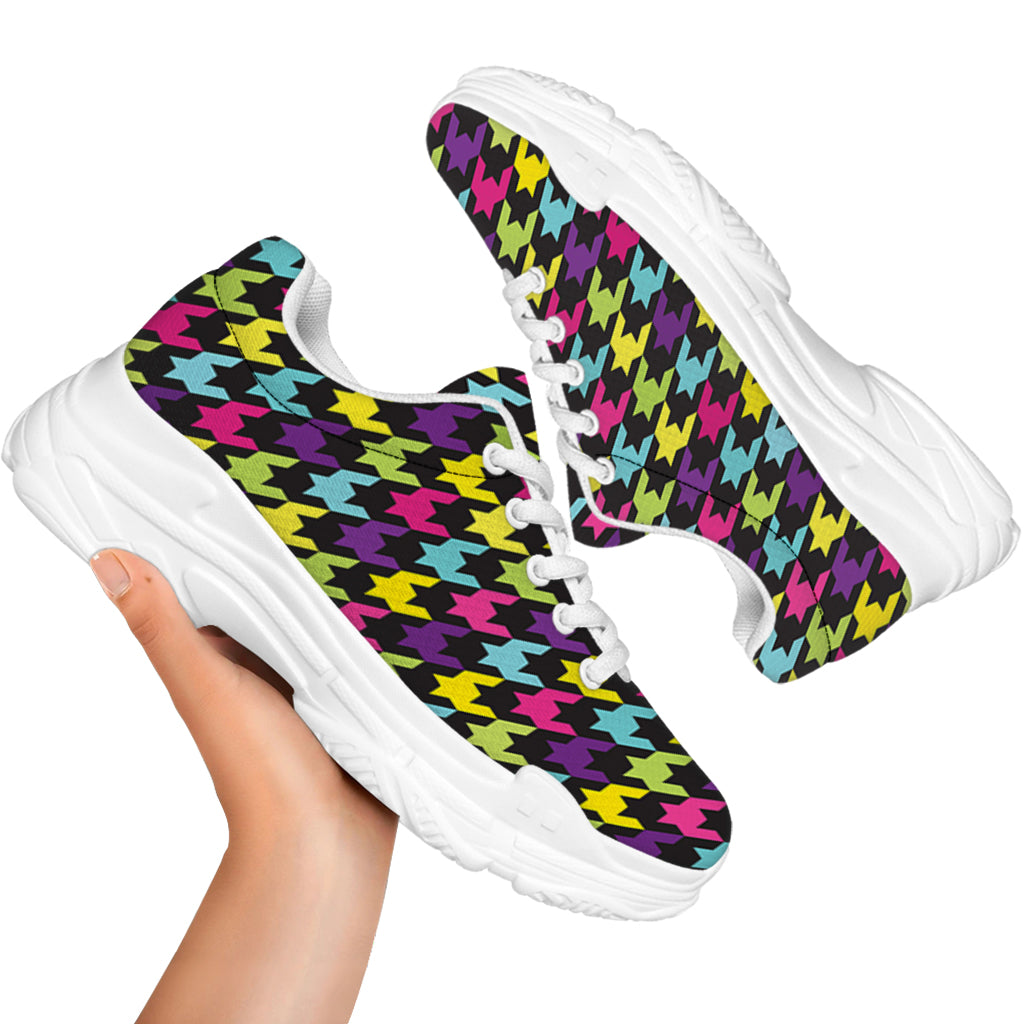 Colorful Houndstooth Pattern Print White Chunky Shoes