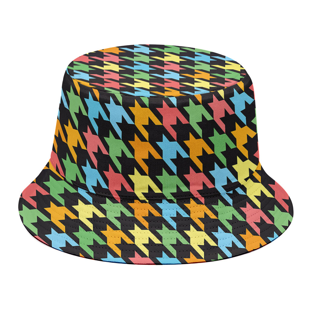 Colorful Houndstooth Print Bucket Hat