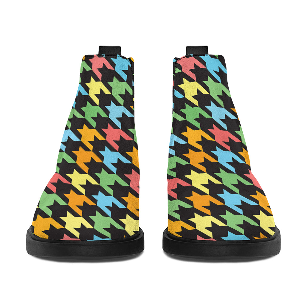 Colorful Houndstooth Print Flat Ankle Boots