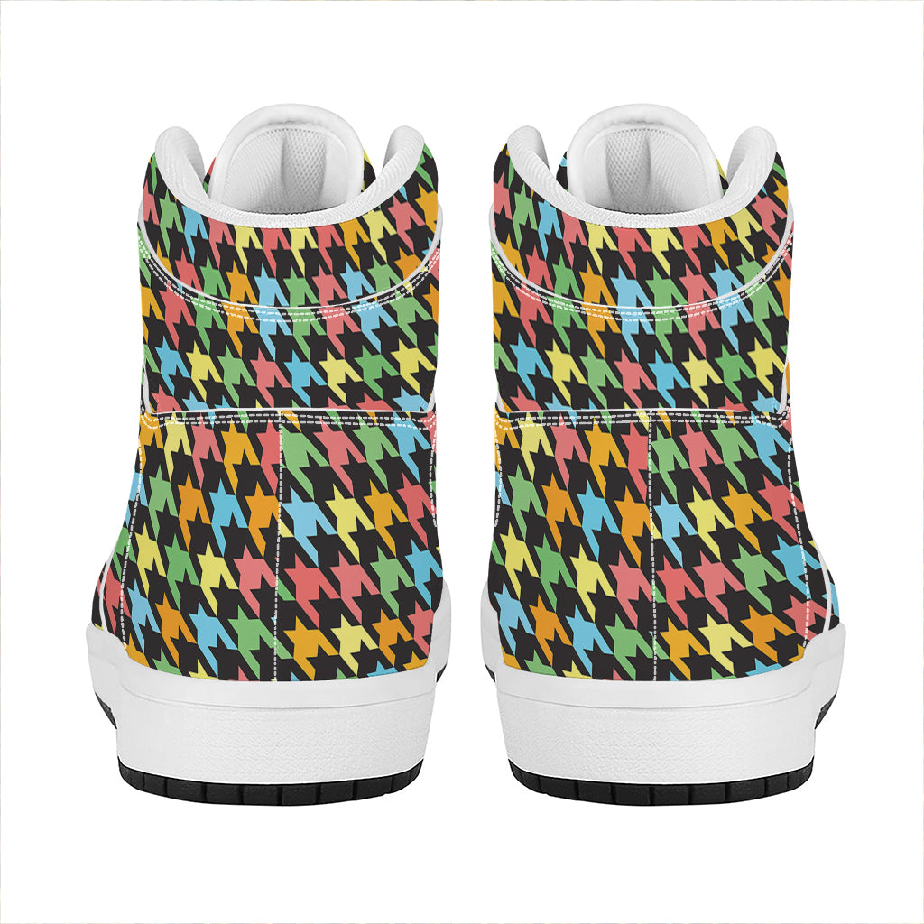 Colorful Houndstooth Print High Top Leather Sneakers