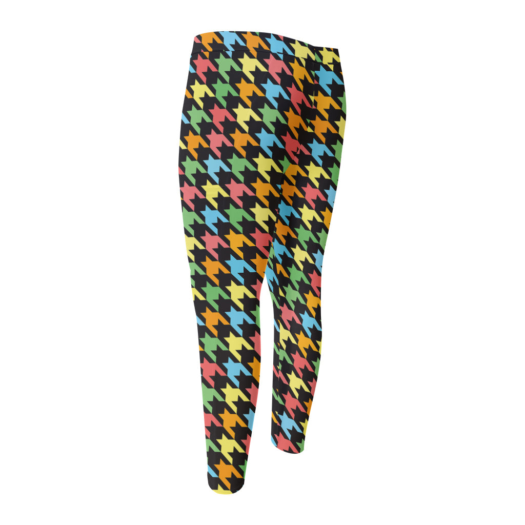 Colorful Houndstooth Print Men's Compression Pants