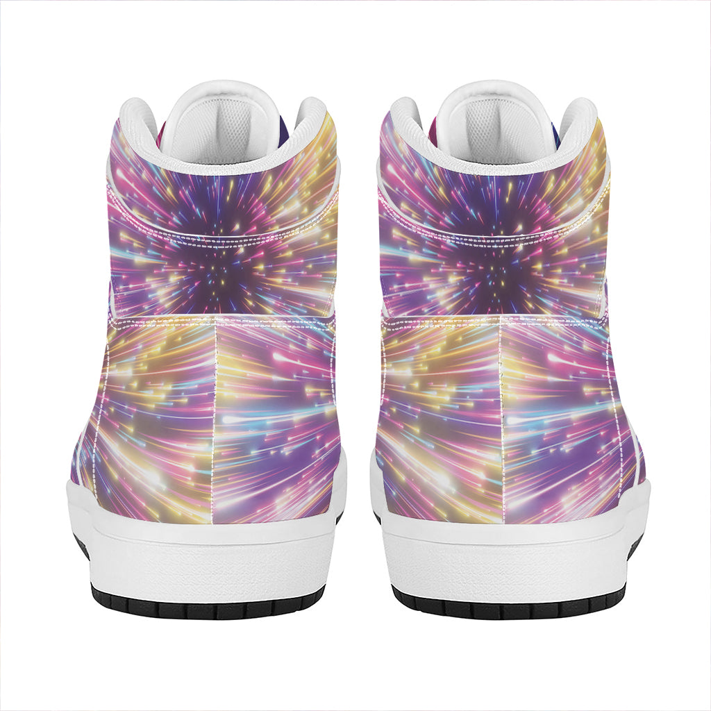 Colorful Hyperspace Print High Top Leather Sneakers