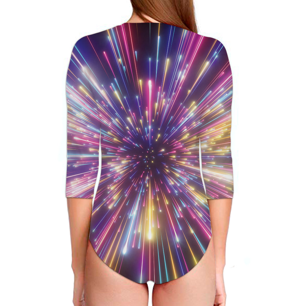 Colorful Hyperspace Print Long Sleeve Swimsuit