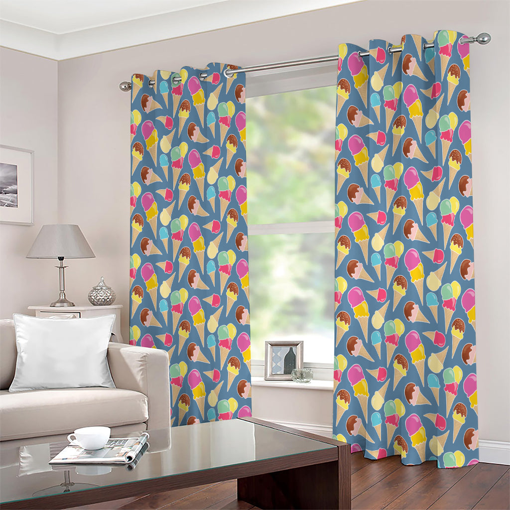 Colorful Ice Cream Pattern Print Extra Wide Grommet Curtains