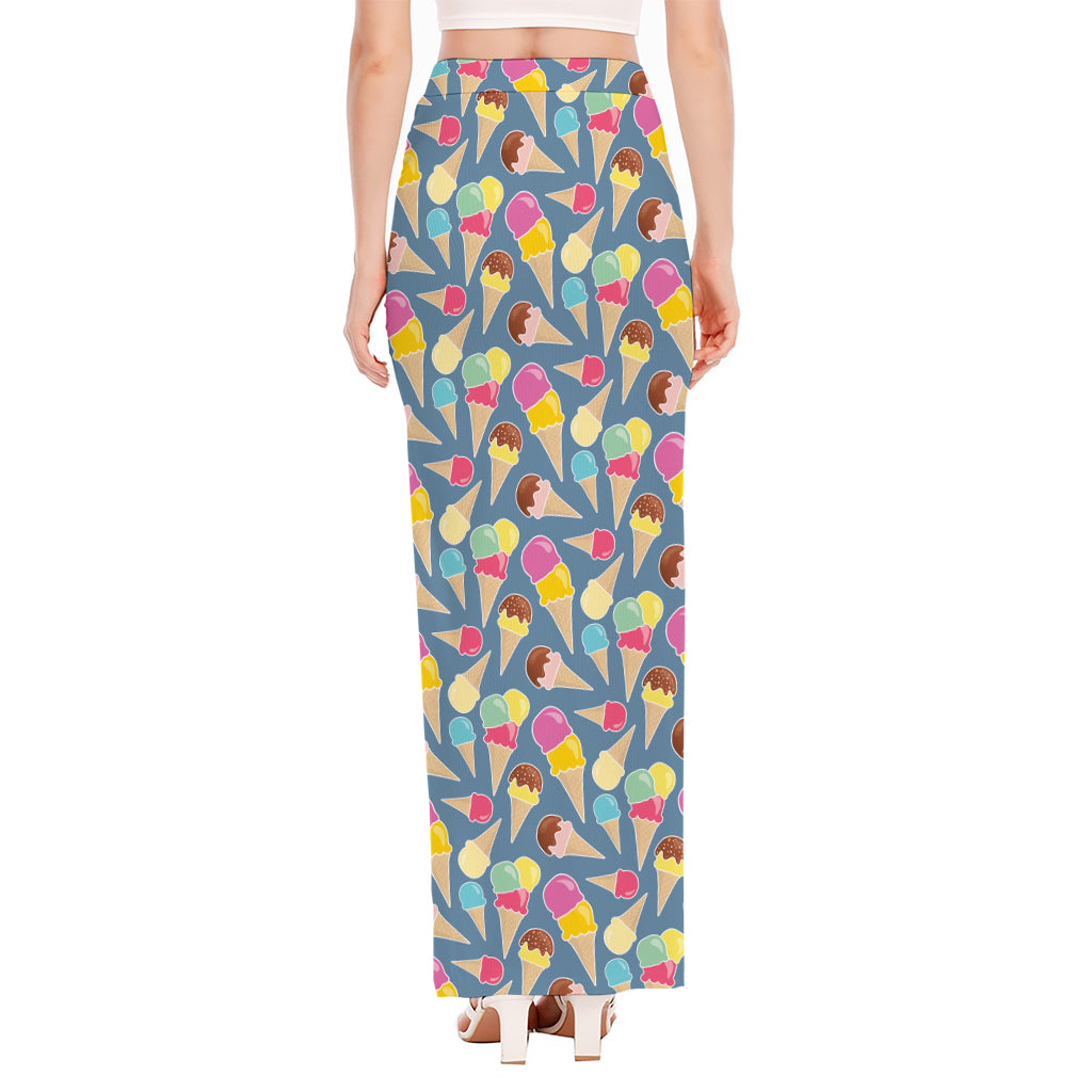 Colorful Ice Cream Pattern Print High Slit Maxi Skirt