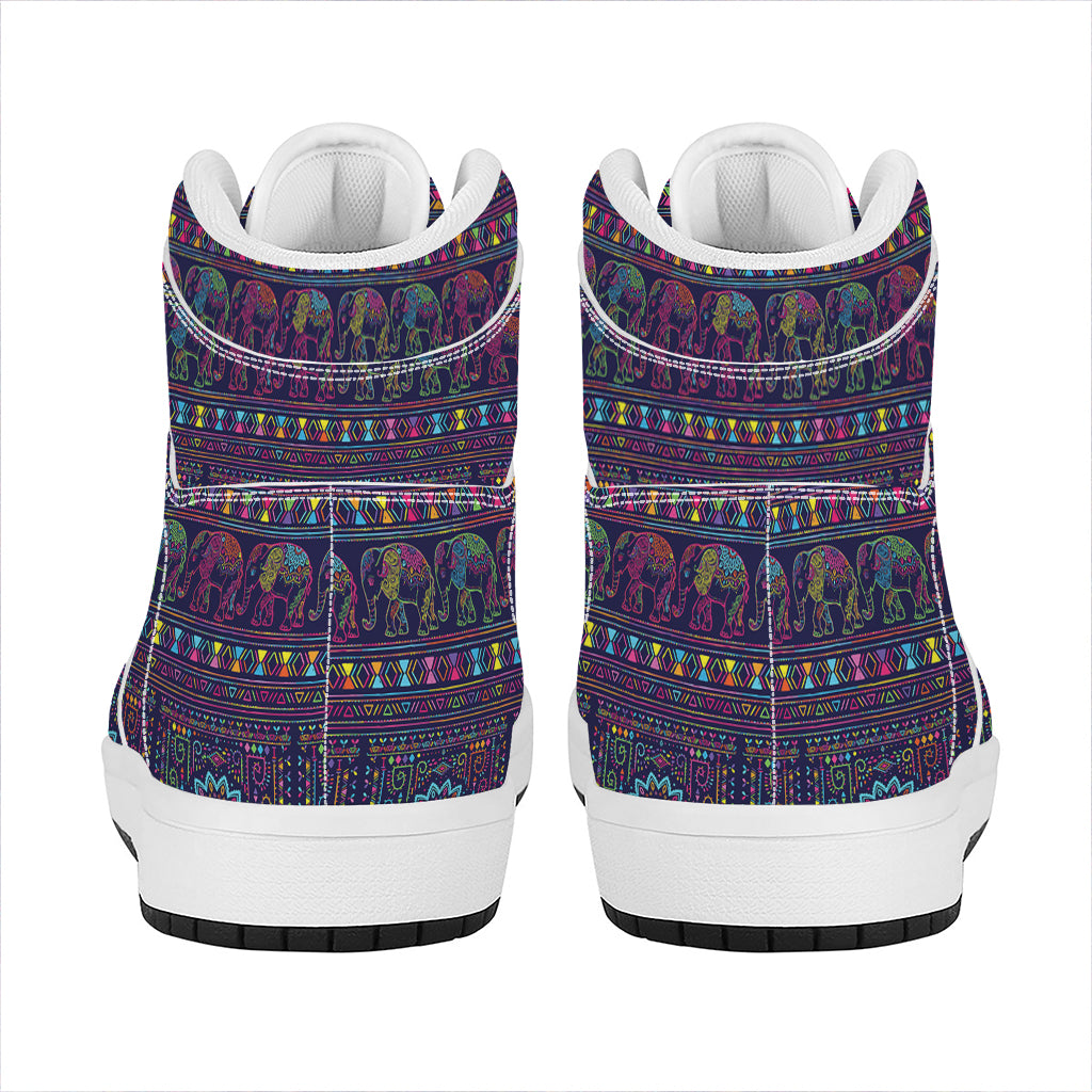 Colorful Indian Elephant Pattern Print High Top Leather Sneakers