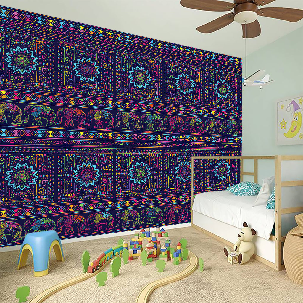 Colorful Indian Elephant Pattern Print Wall Sticker