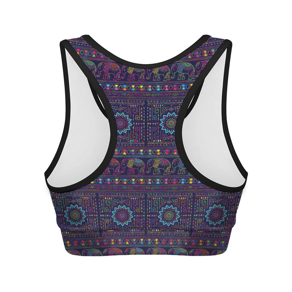 Colorful Indian Elephant Pattern Print Women's Sports Bra