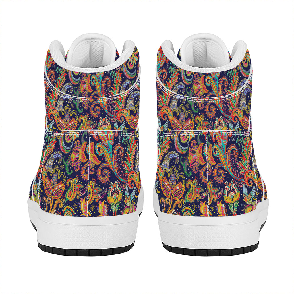 Colorful Indian Paisley Pattern Print High Top Leather Sneakers