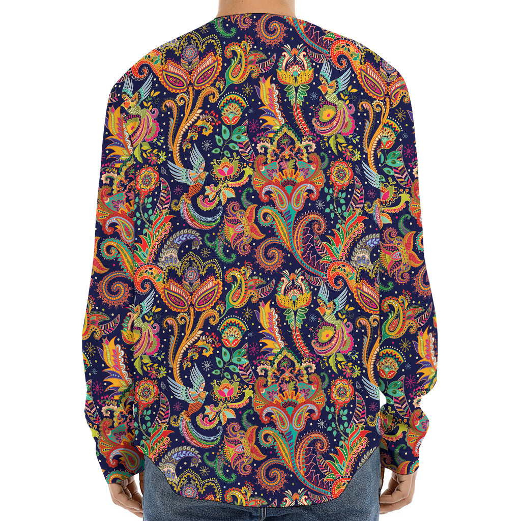 Colorful Indian Paisley Pattern Print Long Sleeve Baseball Jersey