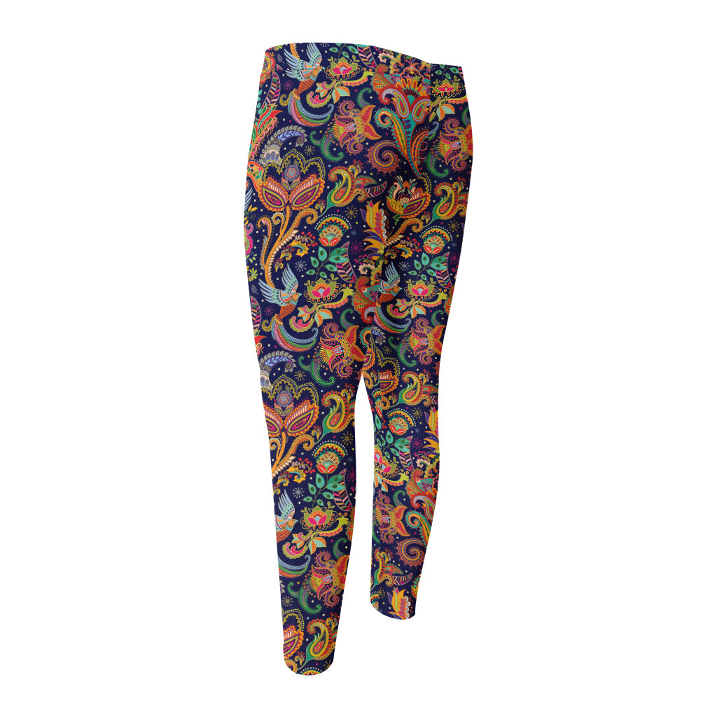 Colorful Indian Paisley Pattern Print Men's Compression Pants