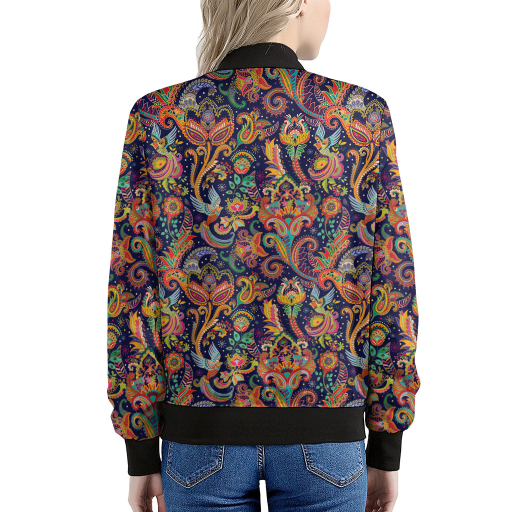 Colorful Indian Paisley Pattern Print Women's Bomber Jacket