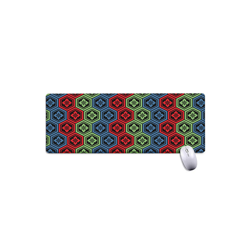 Colorful Japanese Flower Pattern Print Extended Mouse Pad