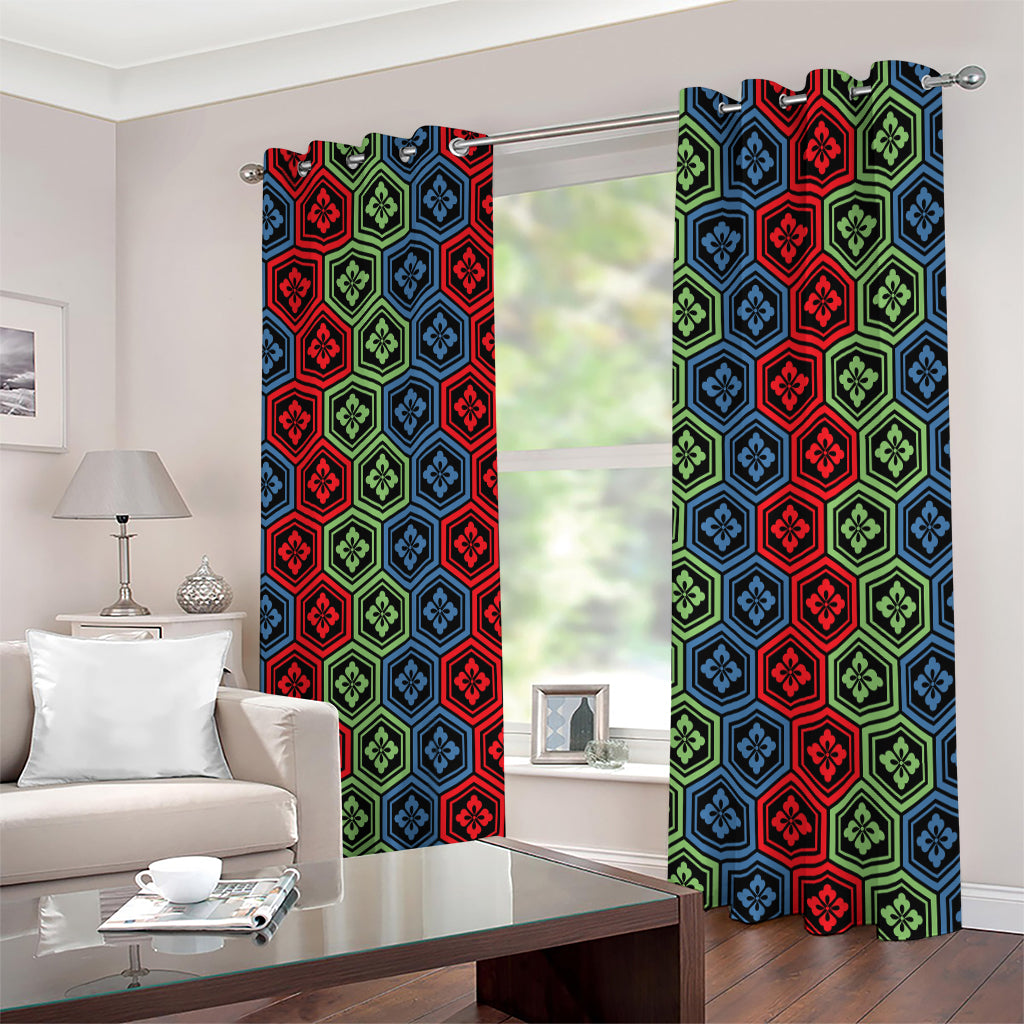 Colorful Japanese Flower Pattern Print Extra Wide Grommet Curtains