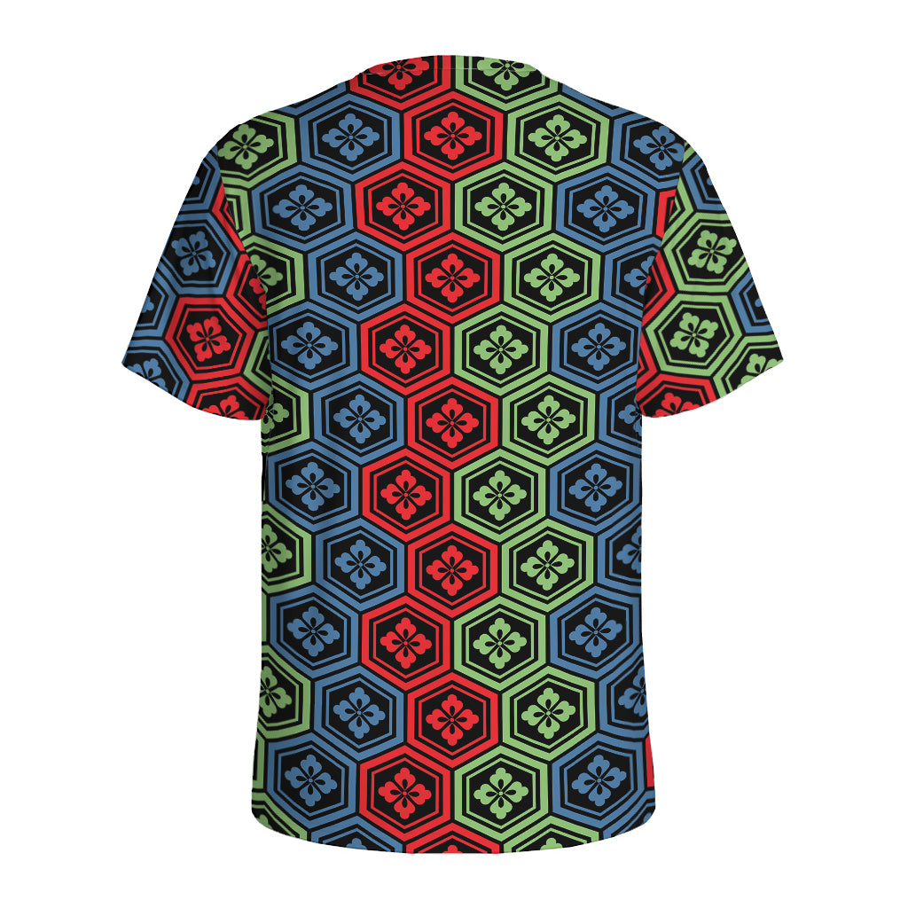 Colorful Japanese Flower Pattern Print Men's Sports T-Shirt