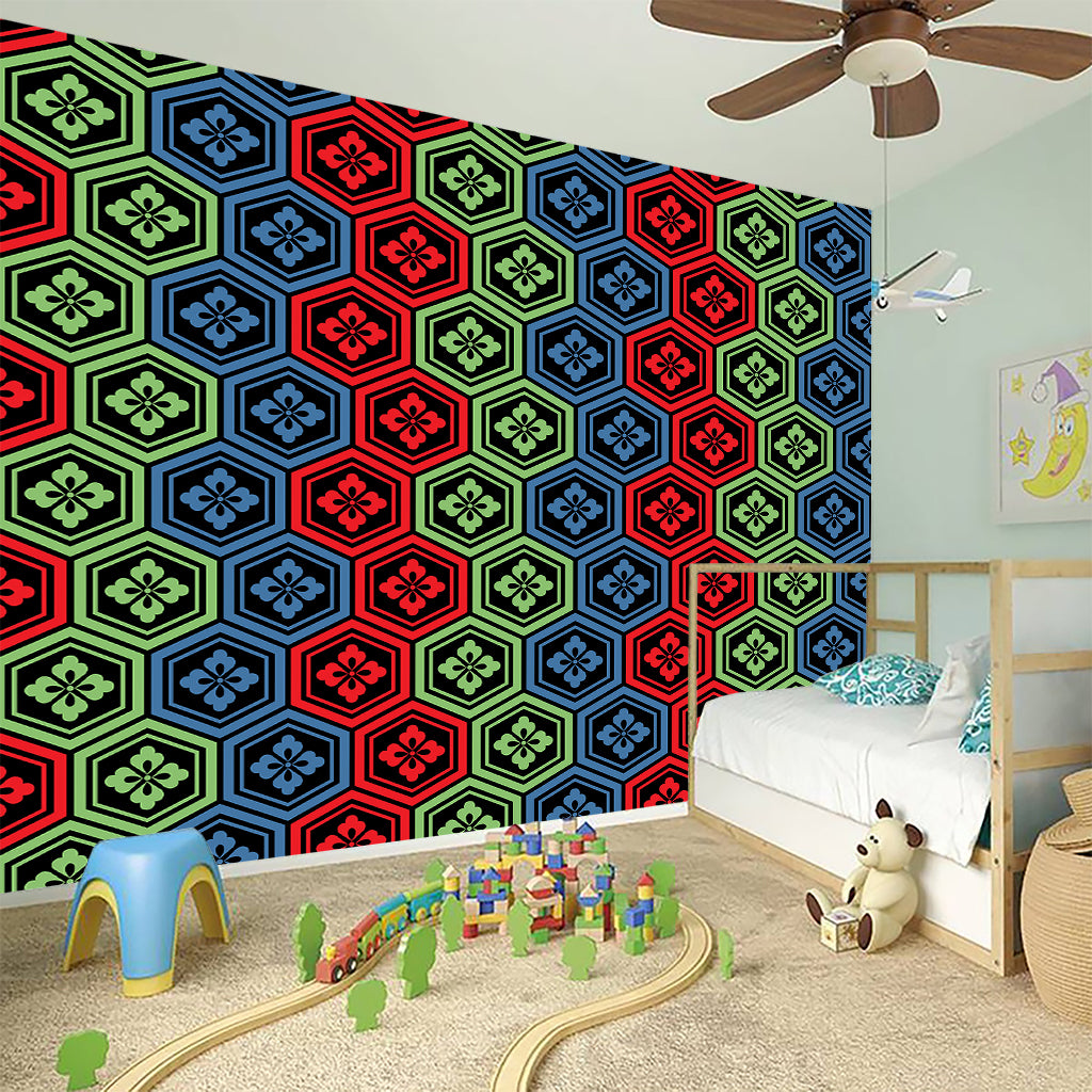 Colorful Japanese Flower Pattern Print Wall Sticker