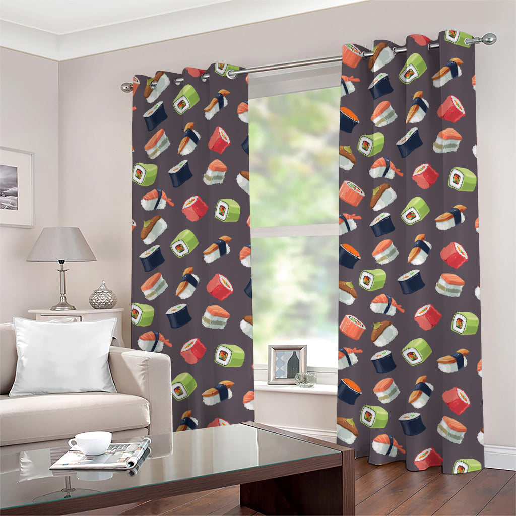 Colorful Japanese Sushi Pattern Print Grommet Curtains